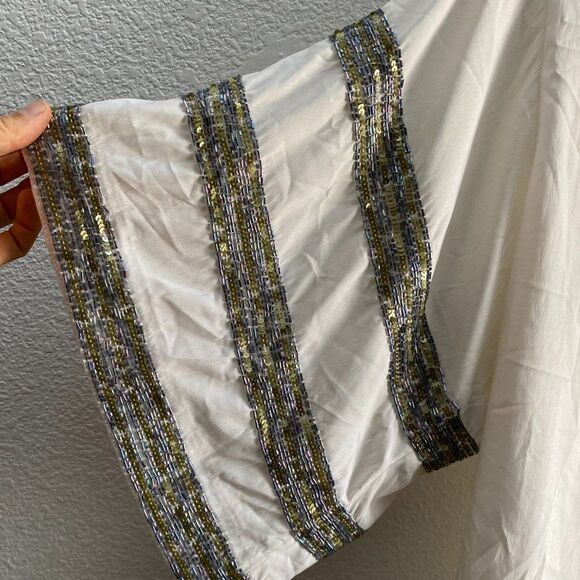 Boston Proper Embellished Blouse Tunic Shirt Top Big Sleeves Cream Color Small - Picture 3 of 5